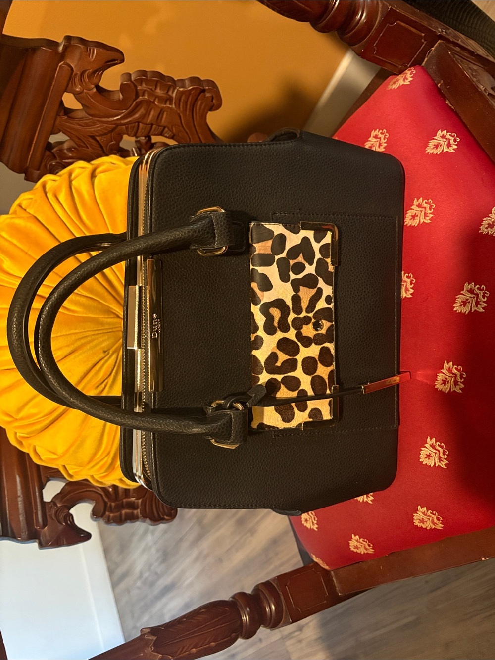 Dune London Black Satchel with Leopard Accent